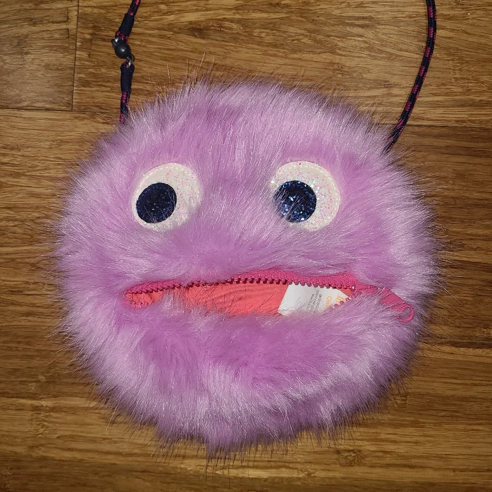 RARE Gymboree Cosmic Club Furry Purple Plush Monster Purse Zipper Mouth EUC